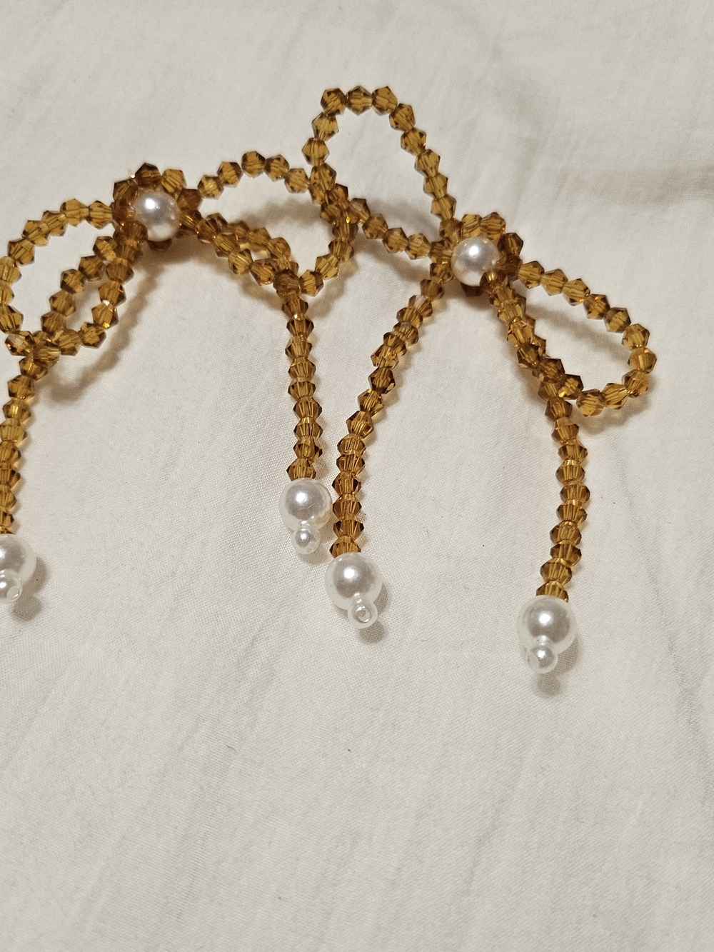 Sister Jane Amber Crystal Bow Drop Earrings with Pearl Accents